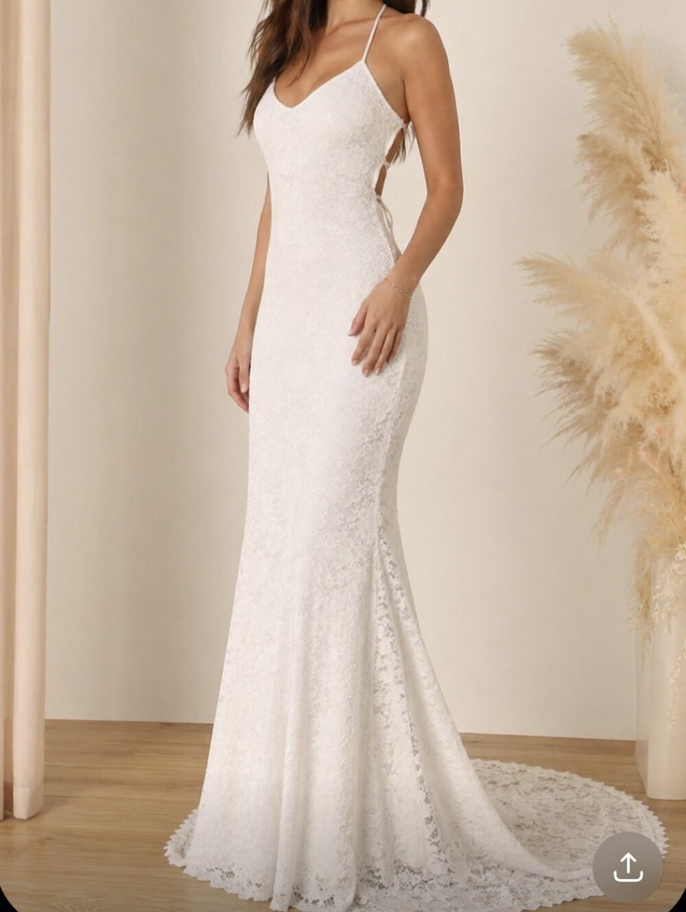 Lulus Lace Up Spaghetti Strap Mermaid Gown in White Size Xs Nwt.